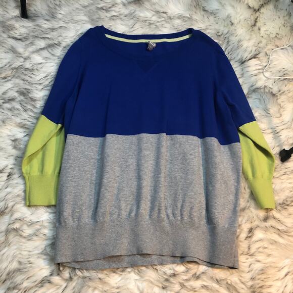 JcPenney JCP Blue, Gray, and Yellow Colorblock Knit Pullover Sweater 1X - Picture 2 of 14
